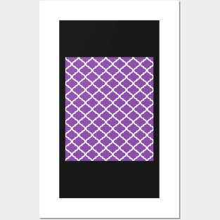 Plum Purple and White Quatrefoil Lattice Pattern Posters and Art